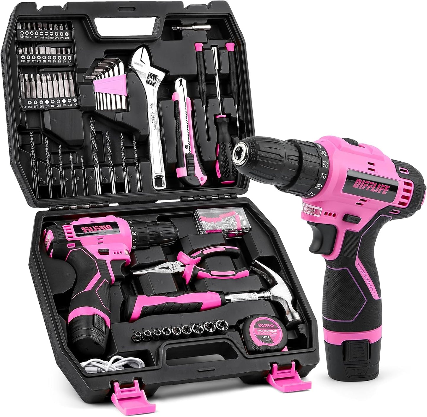 147 Piece Pink Power Drill Drivers Tool Set for Handy Women