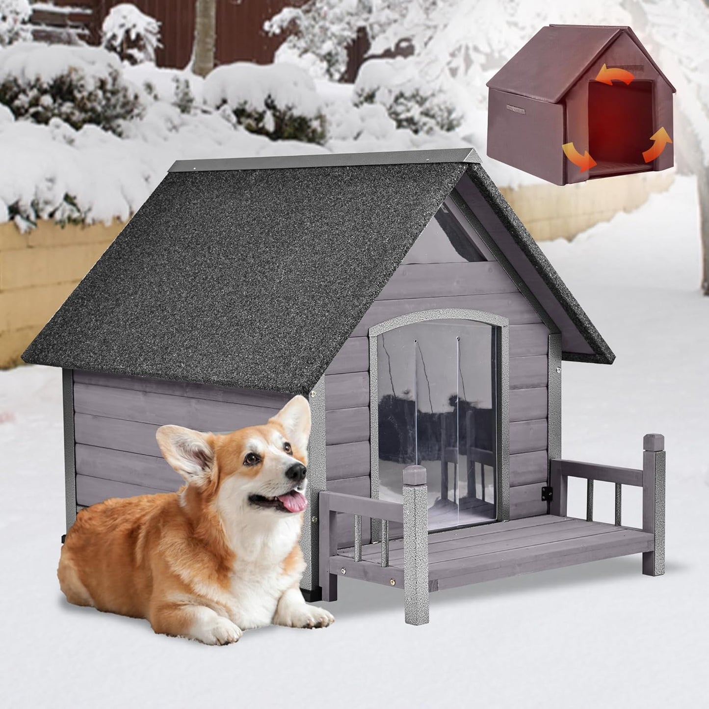 GUTINNEEN Insulated Dog House Outdoor for Small to Medium Dogs