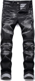 AITITIA Men's Biker Zipper Deco Washed Straight Fit Jeans (Style Q2CV)