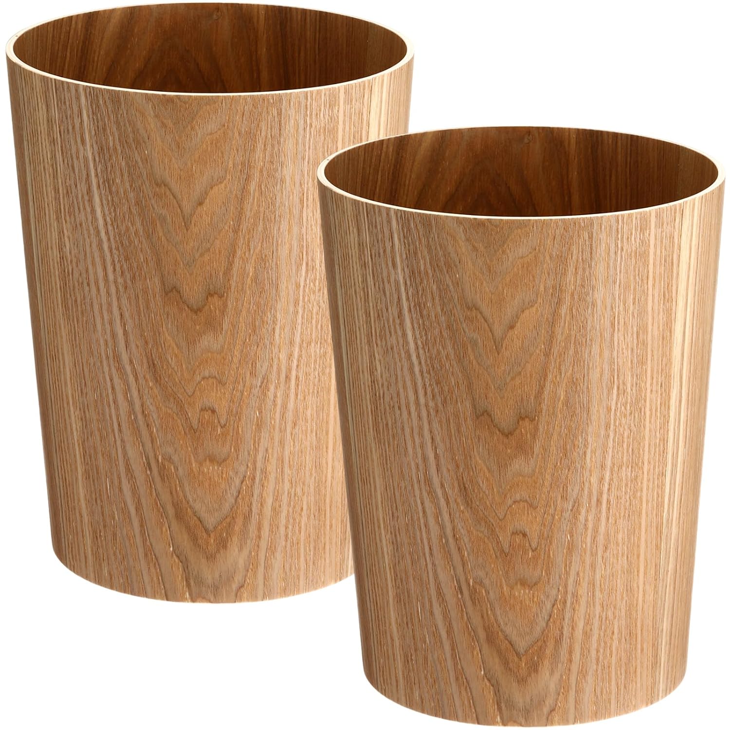 Natural Wood Round Wastebasket for Home and Office Use