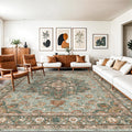 Washable Oriental Area Rug 10x14 - Soft Waterproof Distressed Green