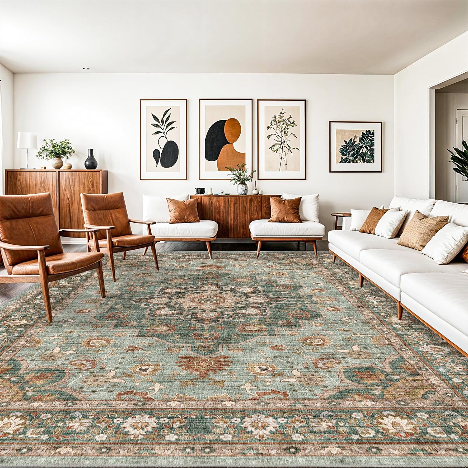 Washable Oriental Area Rug - 10x14 Soft Carpet for Living Room