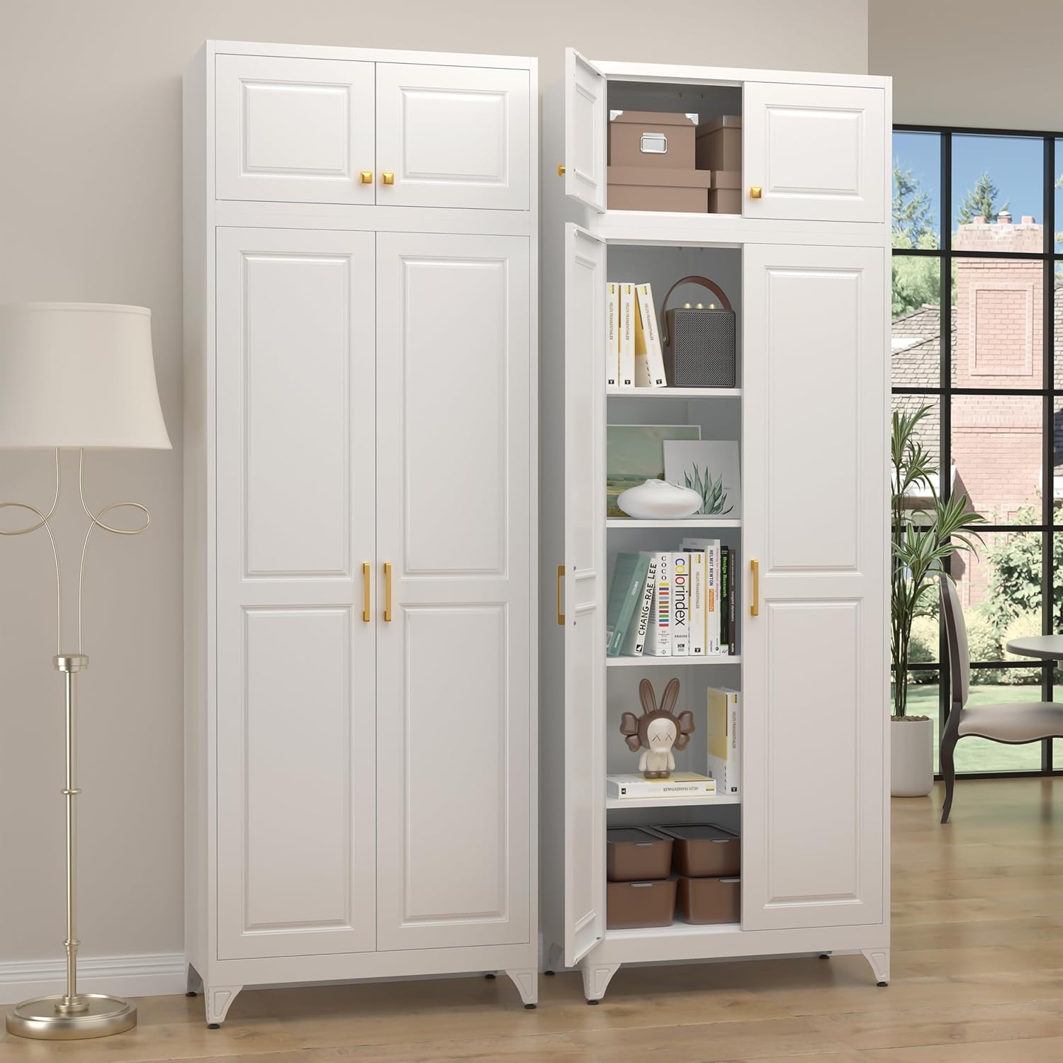 Steeloong90 Kitchen Pantry Cabinet with Adjustable Shelves