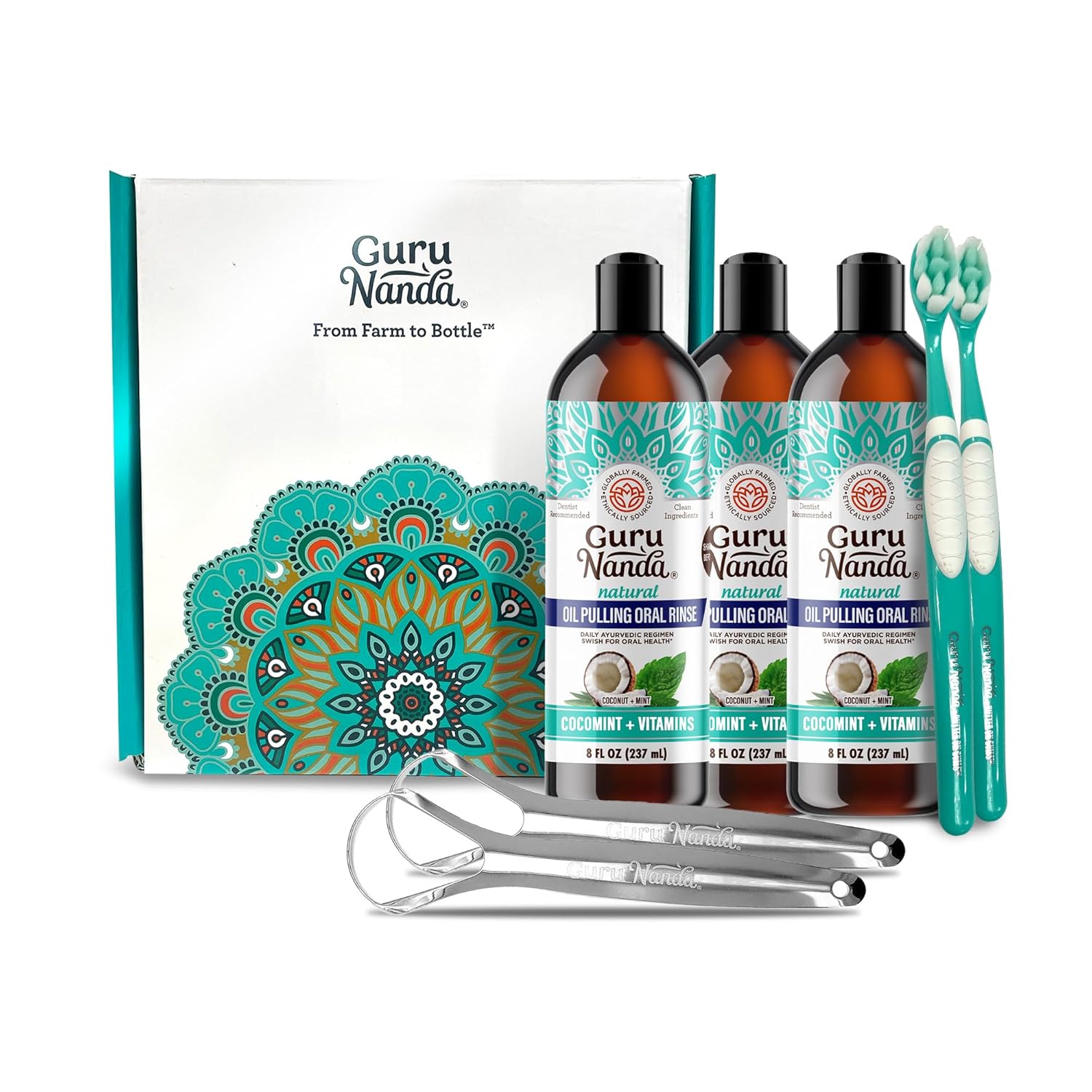 GuruNanda CocoMint Oil Pulling Mouthwash for Fresh Breath
