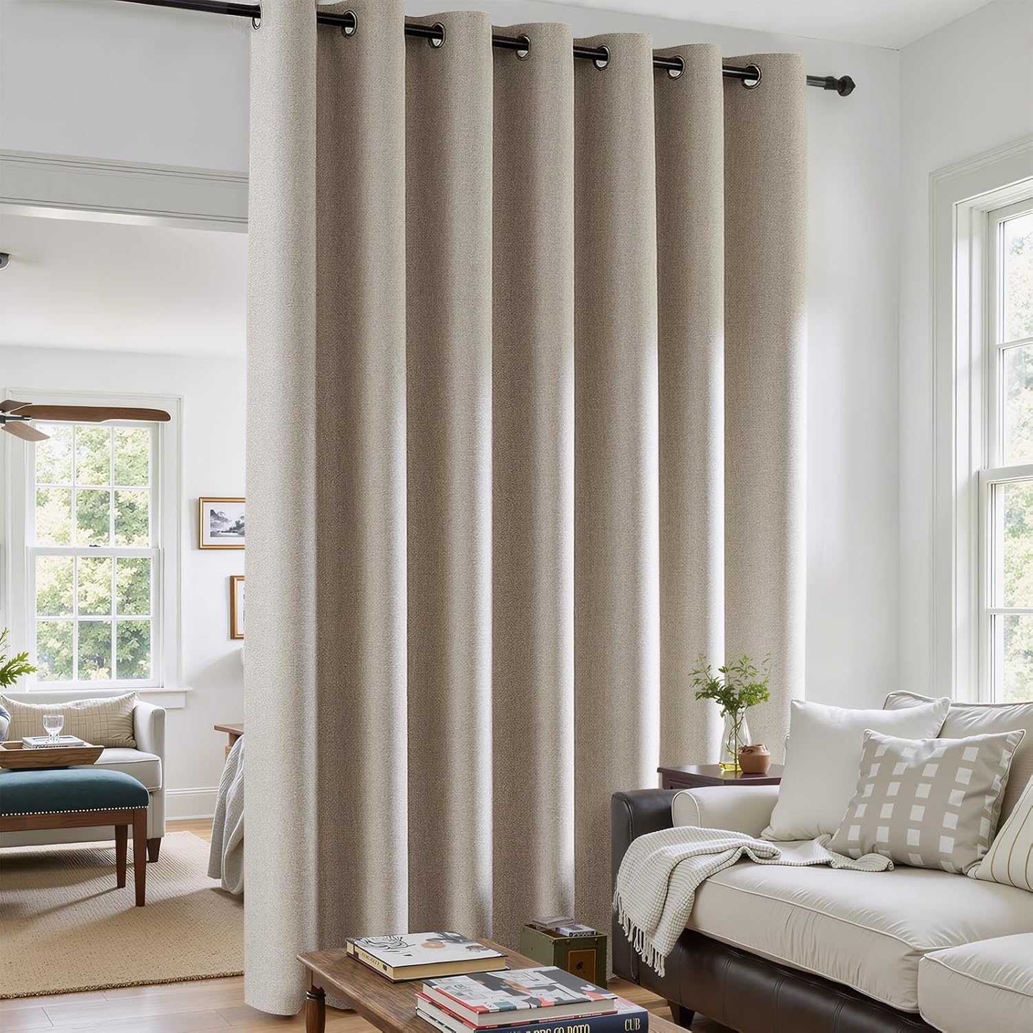 jinchan Room Darkening Linen Textured Curtain for Living Room