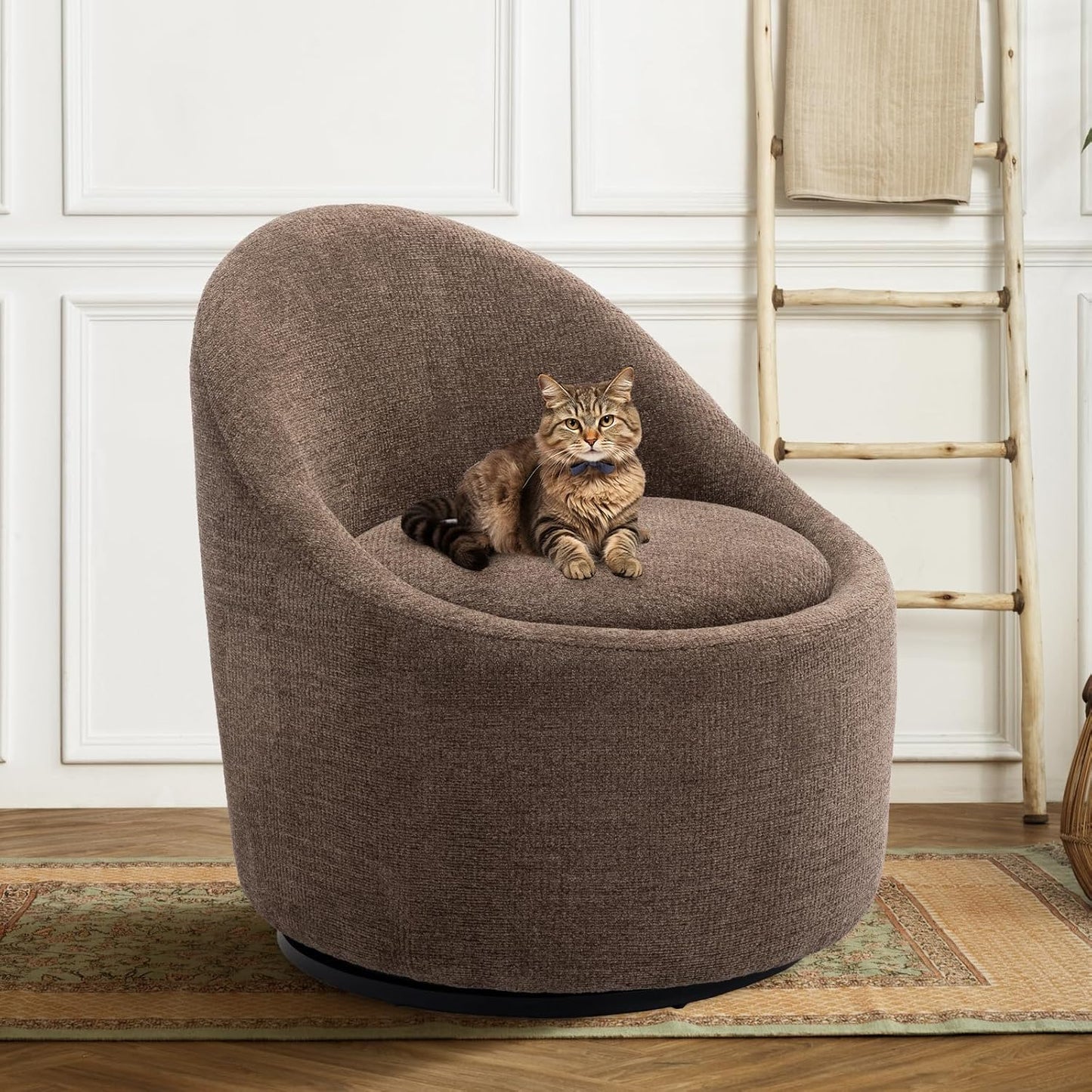 360 Swivel Chair with Hidden Storage, Modern Brown Accent Chair