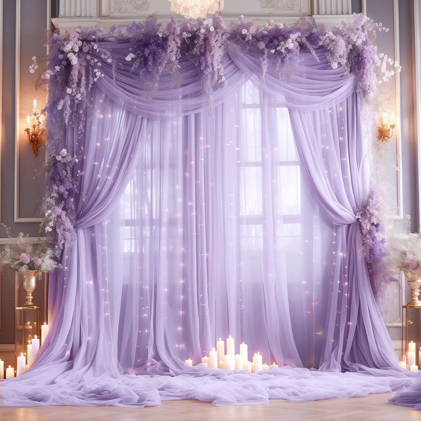 20ft x 10ft Purple Backdrop Curtain with Lights for Events
