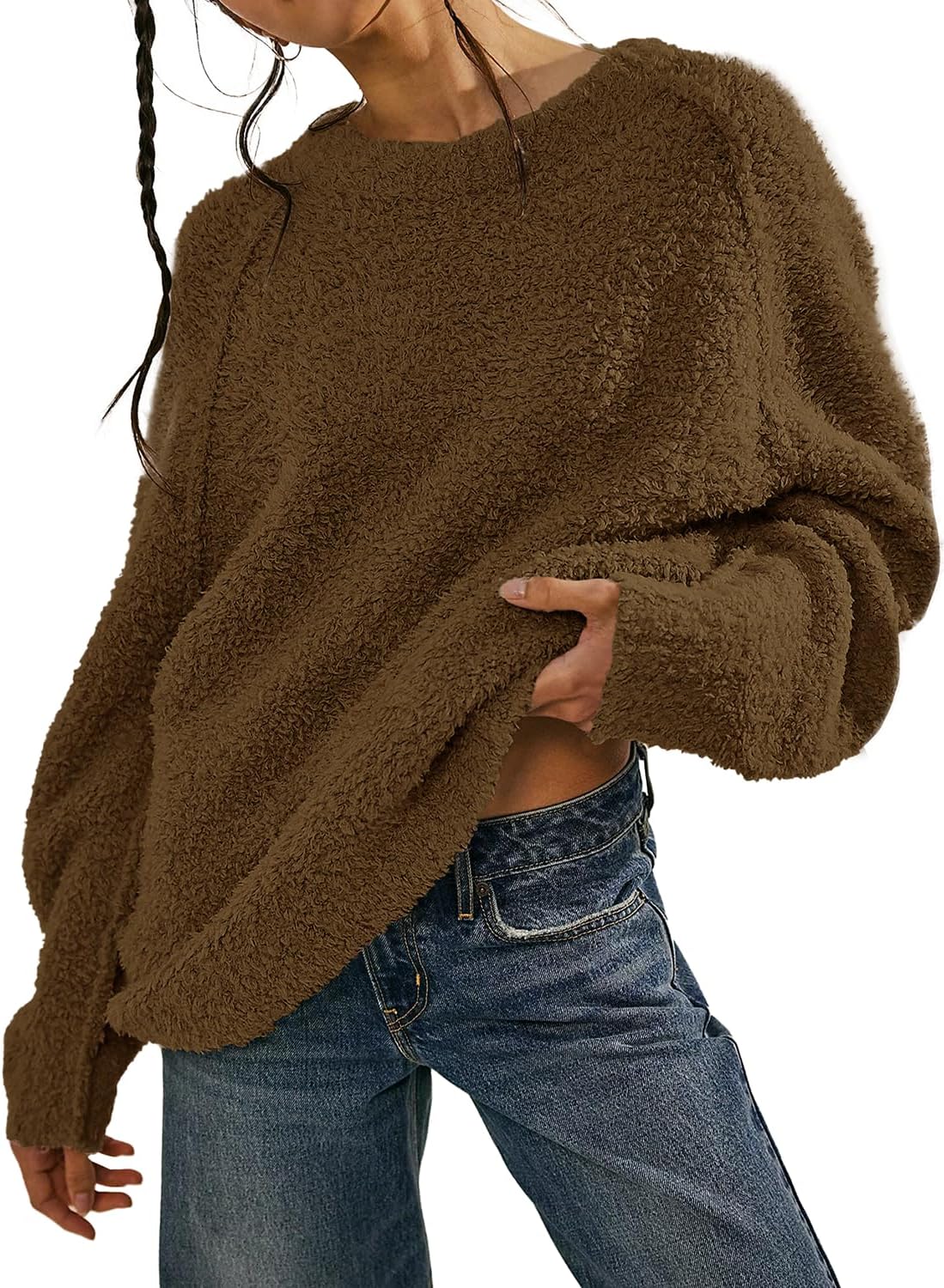Beaully Women's Oversized Long Sleeve Fuzzy Knit Sweater