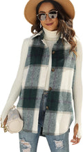 Tanming Women's Plaid Vest Brushed Flannel Sleeveless Shacket - Cozy