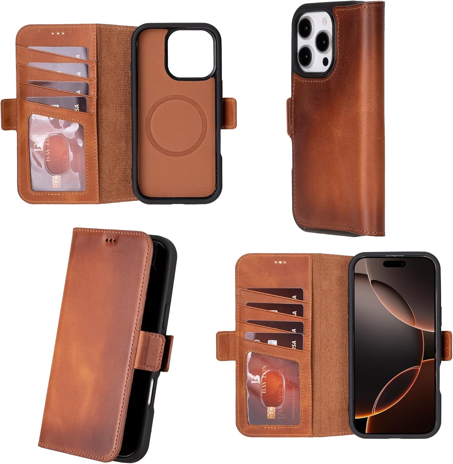 iPhone 16 Pro Max Leather Wallet Case with RFID Blocking