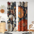 Black Boho Floral 100% Blackout Curtains 72 in - Room Darkening Drapes