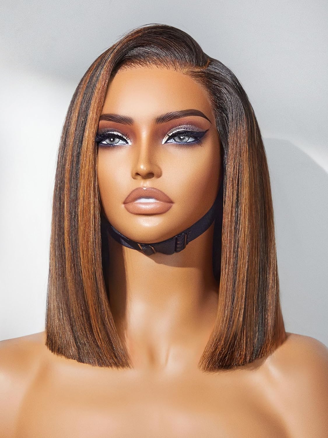 LUVME HAIR Bob Wig 100% Human Hair with Brown Highlights