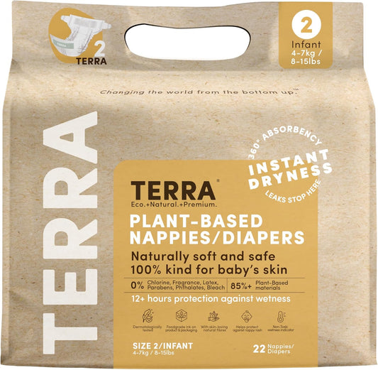Terra Size 2 Diapers: 85% Plant-Based, Ultra-Soft, Chemical-Free