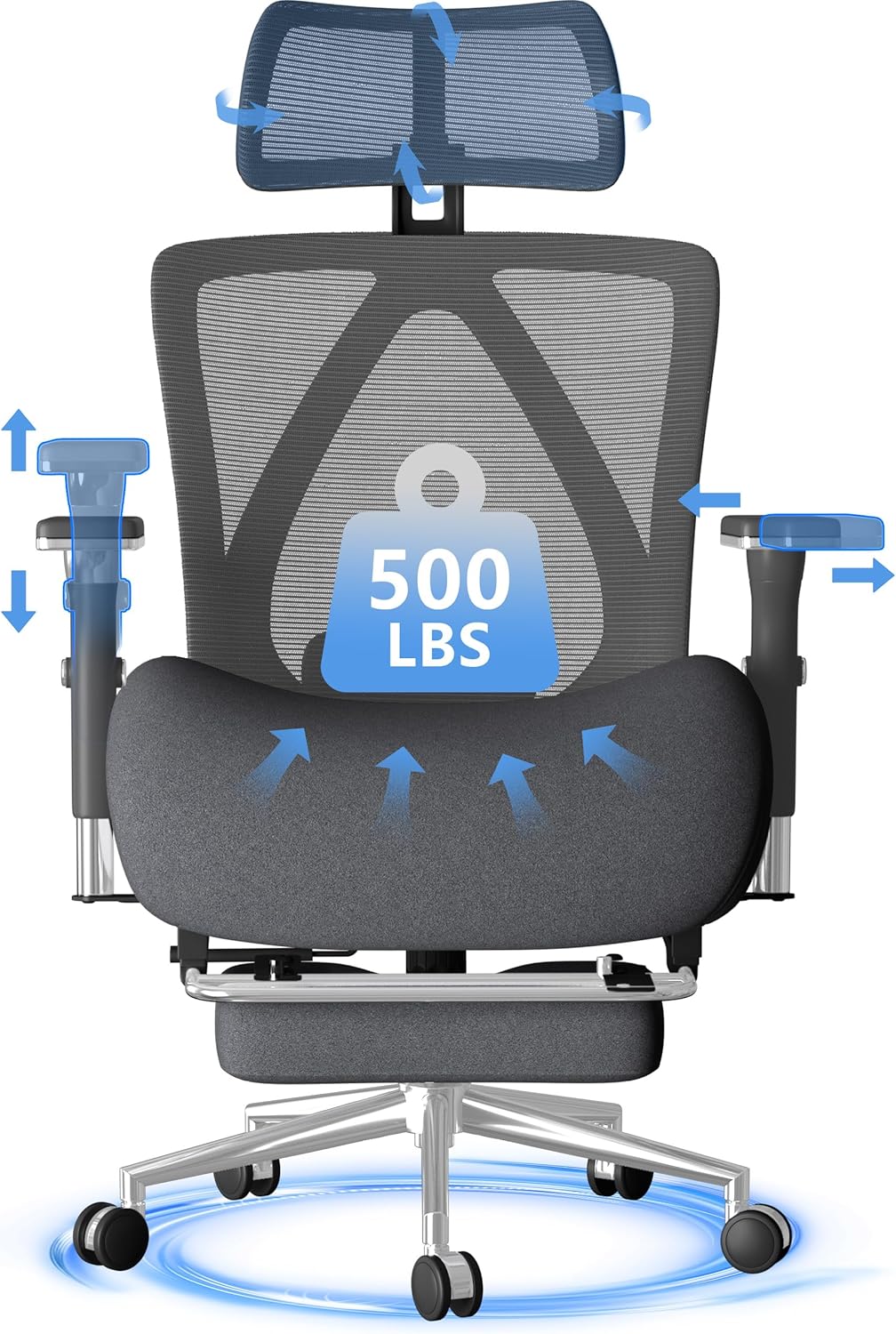 BLISNEST Big & Tall Mesh Office Chair - 500 LBS Capacity