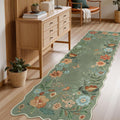 Floral Washable Runner Rug 2ft6ft'x8ft Green - Soft Non Slip Hallway
