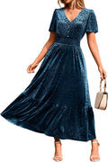 Simplee Womens Fall Velvet Floral Maxi Dress - Elegant Velvet Fit