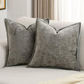 Grey Chenille Throw Pillow Covers 22x22 in Set of 2 - Soft Velvet Back