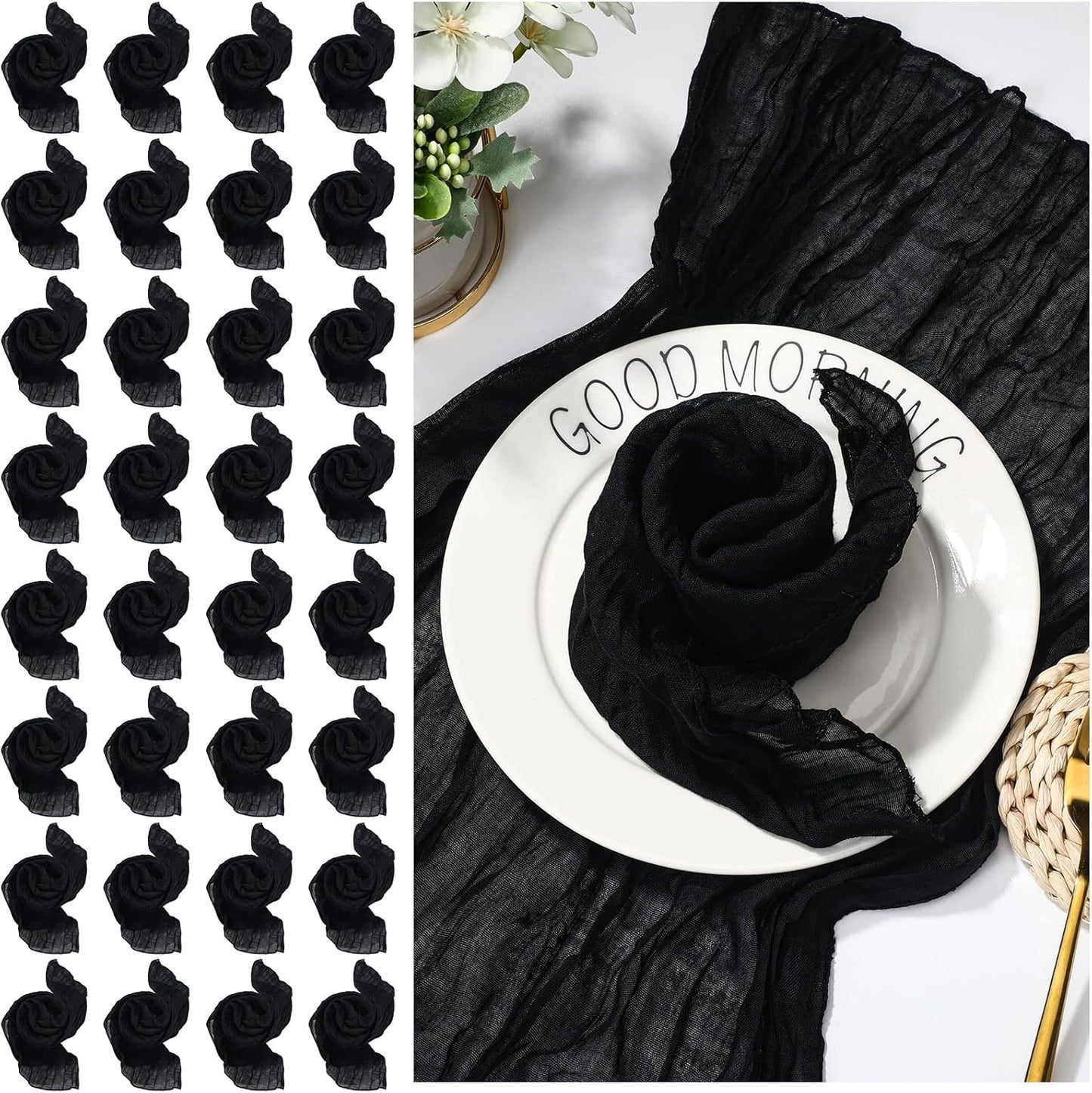 Mixweer 50 Pcs Black Cheesecloth Napkins for Elegant Events