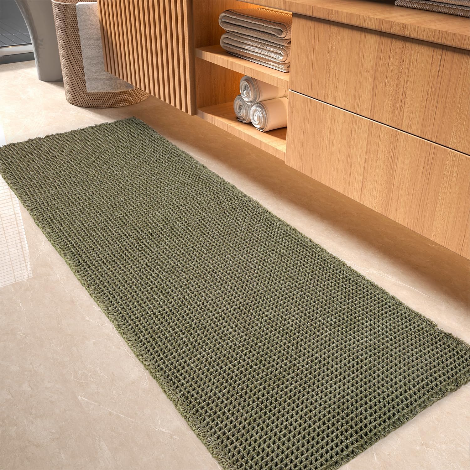 Waffle Bath Mat Runner Rug for Super Absorbent Comfort