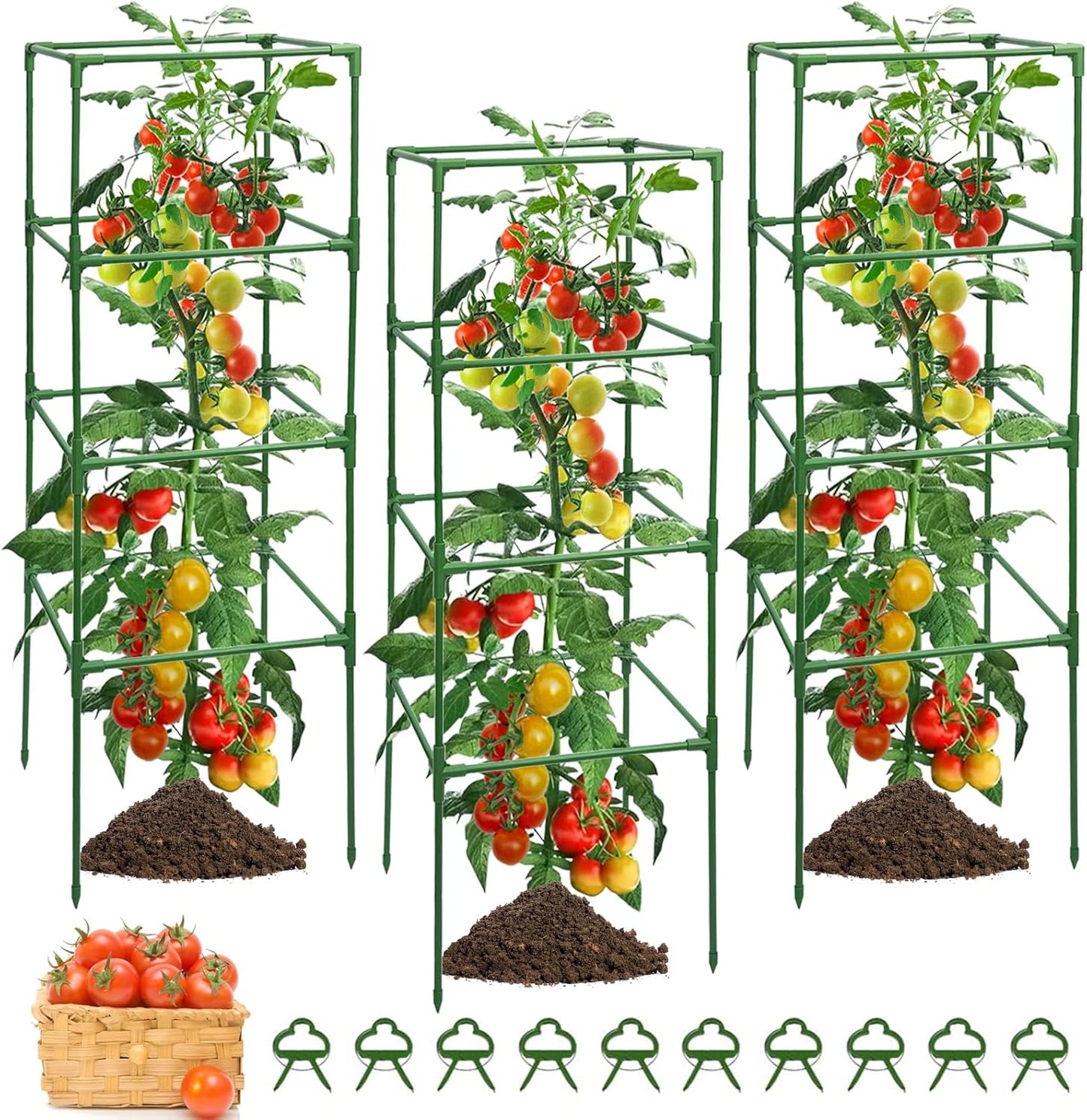 Sturdy 6 Pack Tomato Cages for Garden Plant Support Stakes