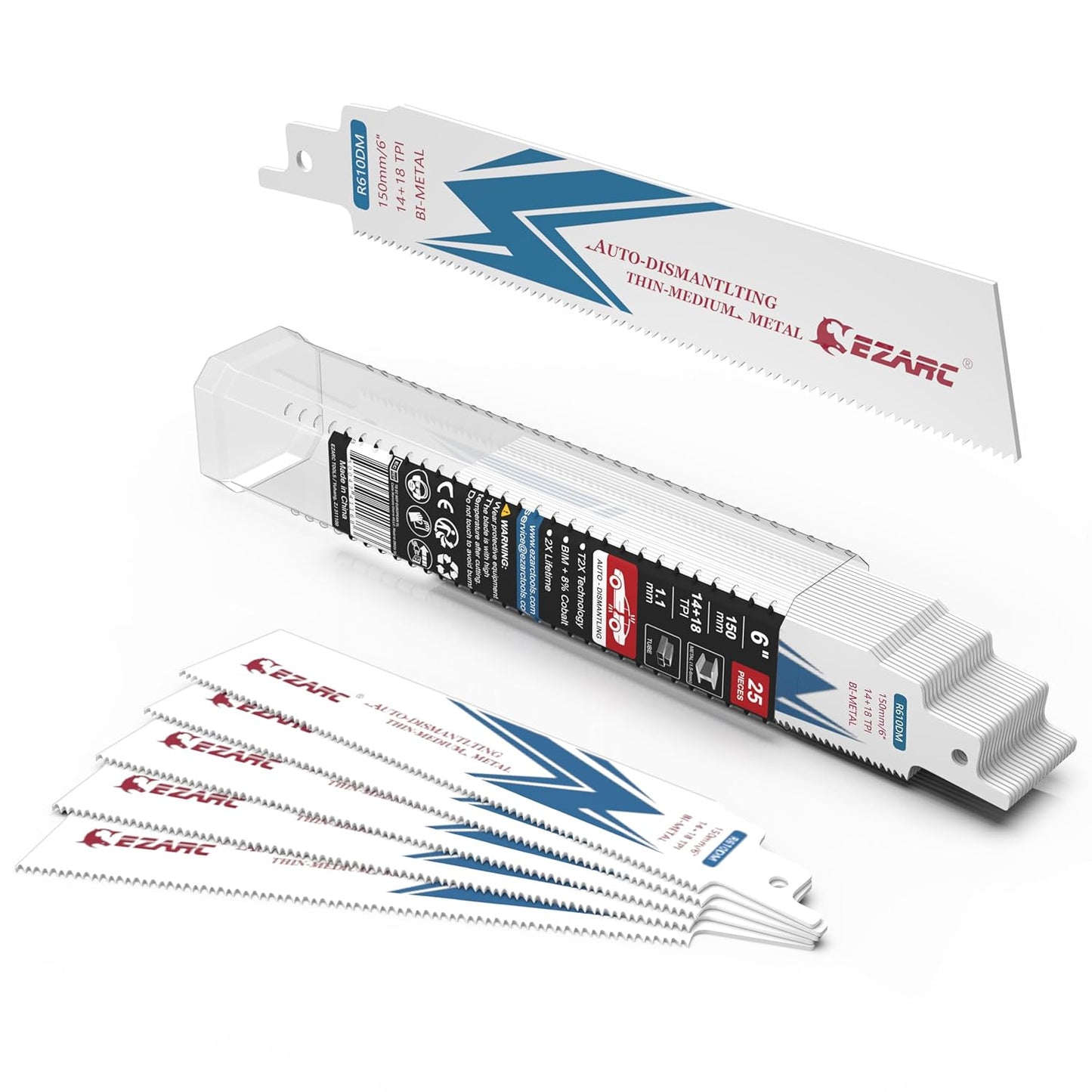 EZARC 25 Pack 6 inch Reciprocating Saw Blades for Metal Cutting