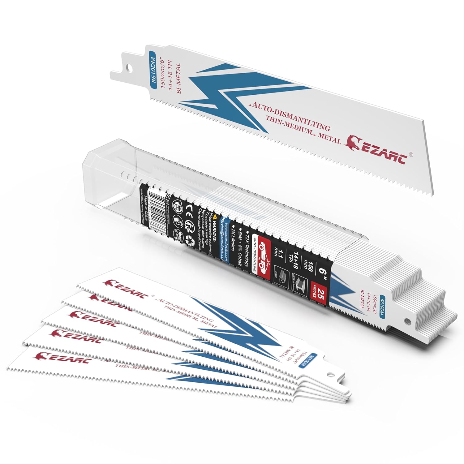 EZARC 25 Pack 6 inch Reciprocating Saw Blades for Metal Cutting