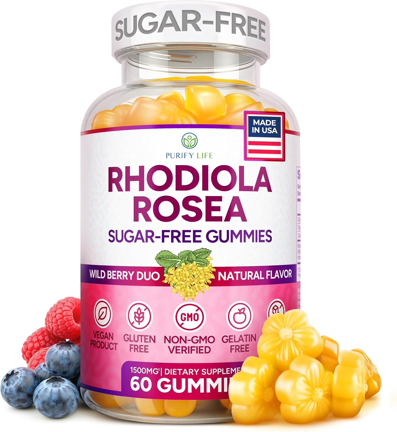 Purify Life Sugar-Free Rhodiola Rosea Gummies for Adrenal Support