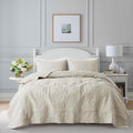 Light Beige Damask Quilt King Size Bedding Set - Lightweight Comfort