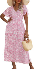 Floerns Plus Size Boho Floral V Neck Long Dress - Flattering Fit has
