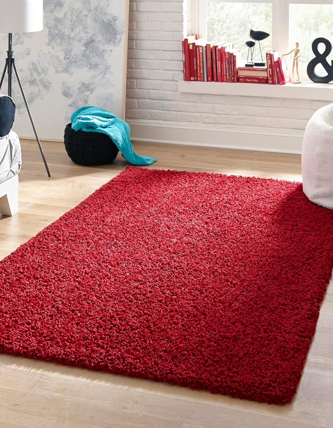 Uber Cozy Solid Shag Collection Rug 4ft x 6ft Cherry Red Delight