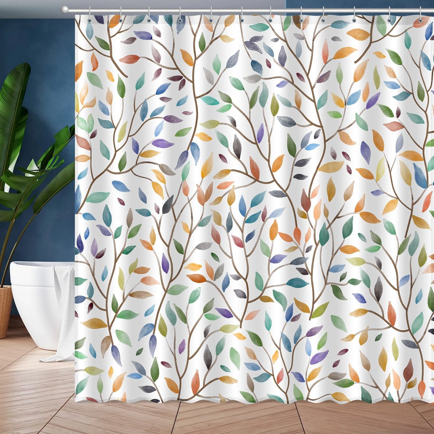 Colorful Boho Leaf Shower Curtain Set