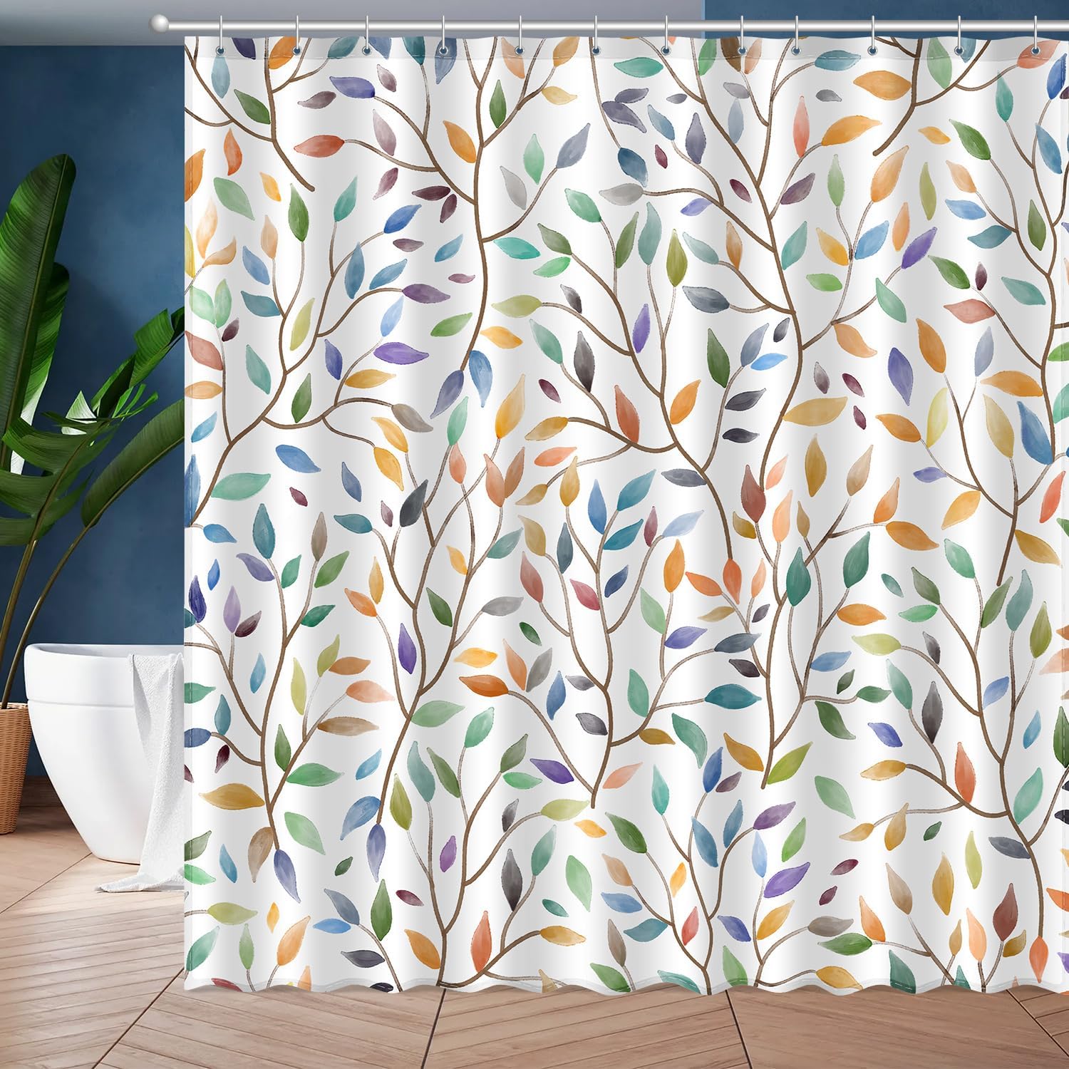 Colorful Boho Leaf Shower Curtain Set