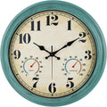 16 in Green Vintage Indoor/Outdoor Wall Clock with Thermometer