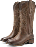 Rollda Cowgirl Boots Womens Square Toe Mid Calf Boots - Retro Style