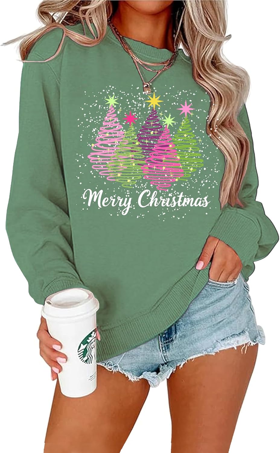 Womens Christmas Sweatshirt with Tree Graphic for Holiday Fun