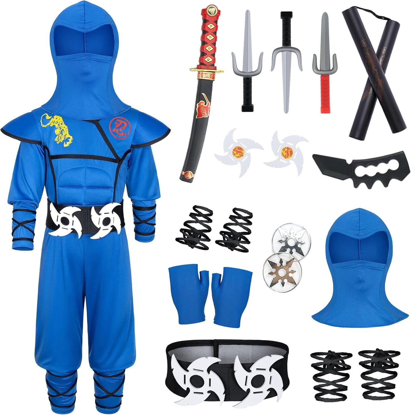 Kids Ninja Costume - Muscle Ninja Suit with Deluxe Toys Set