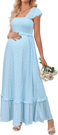 OUGES Womens 2025 Summer Maternity Photoshoot Dress - Boho Maxi