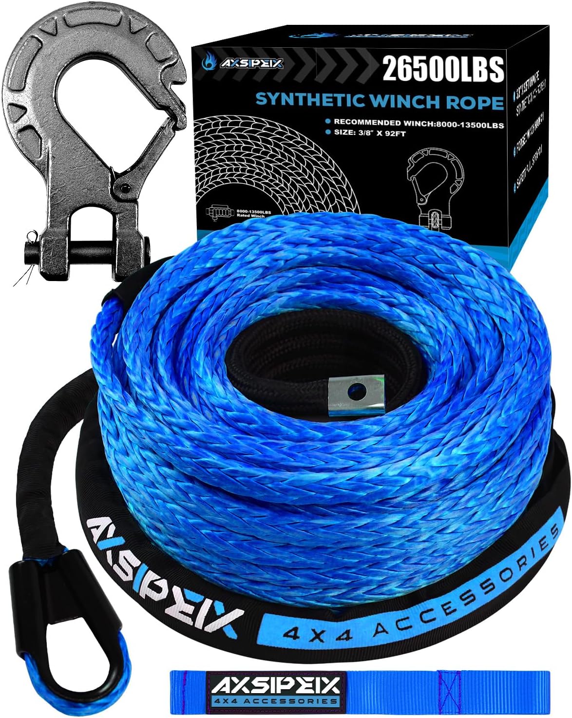 Synthetic Winch Rope Kit 3/8in x 92ft 26500LBS for Off-Road Use