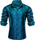 Barry.Wang Men Dress Shirts Paisley 70s Disco Style Top