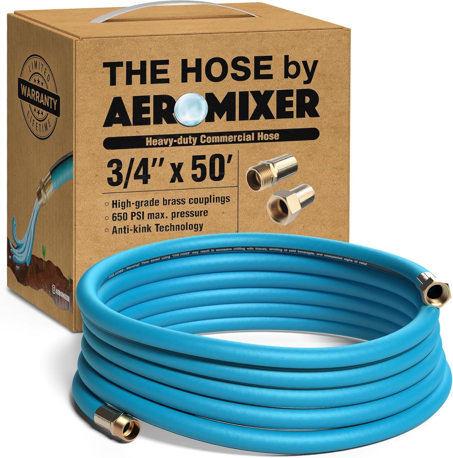 Aeromixer 3/4 Inch Garden Hose 50 Ft - Heavy Duty Kinkless Hose