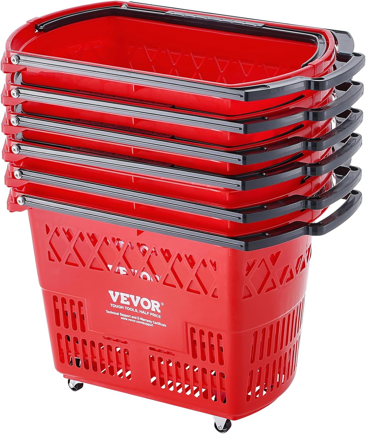 VEVOR Shopping Baskets Set of 6, 39L Capacity with Wheels