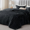 Velvet Quilt Set Queen Size - Luxurious Soft Black Comforter