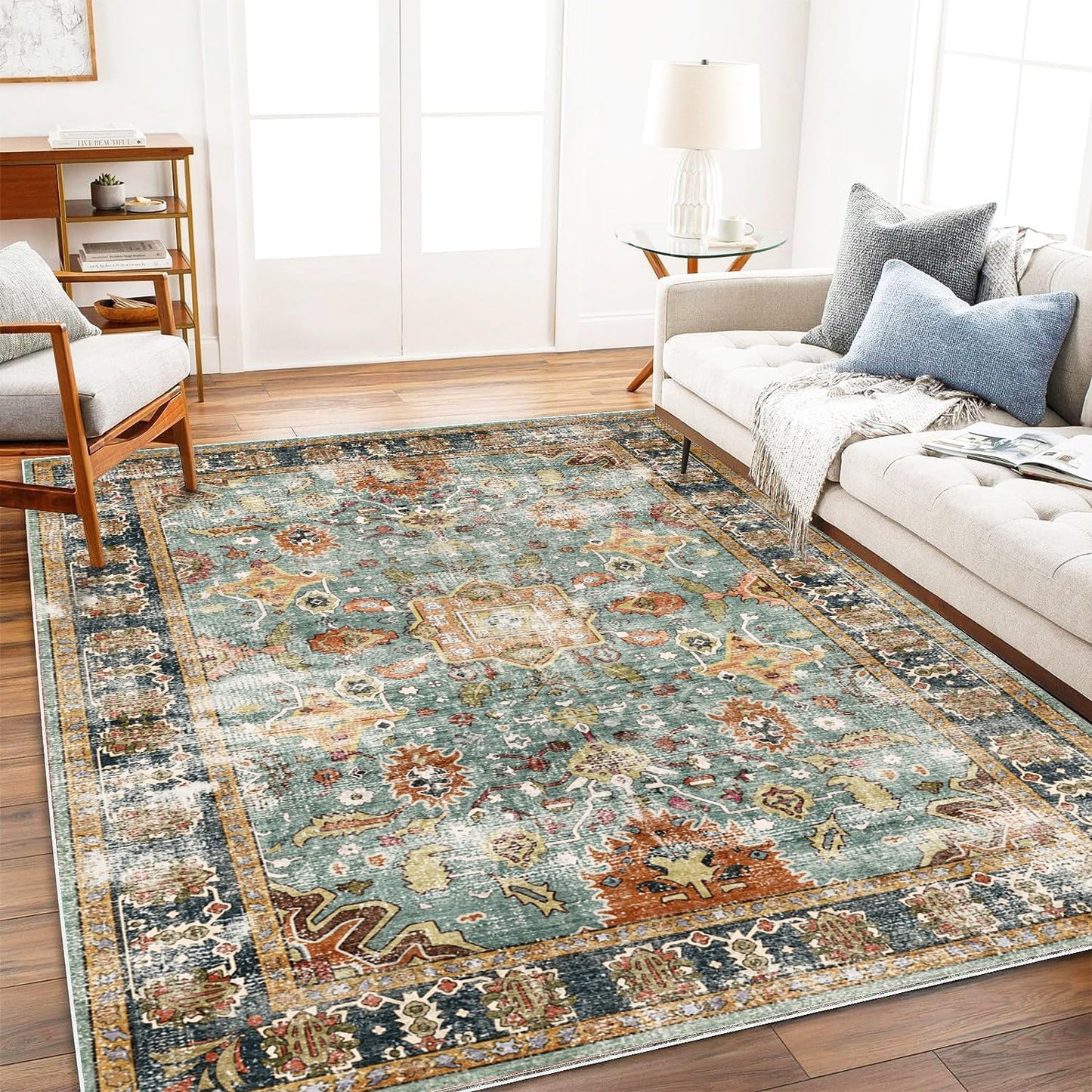 Vintage Traditional Area Rug 8ftx10ft Washable Floral Mat