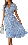 KIRUNDO Women's Boho Floral Midi Dress - Flowy Summer Ruffle