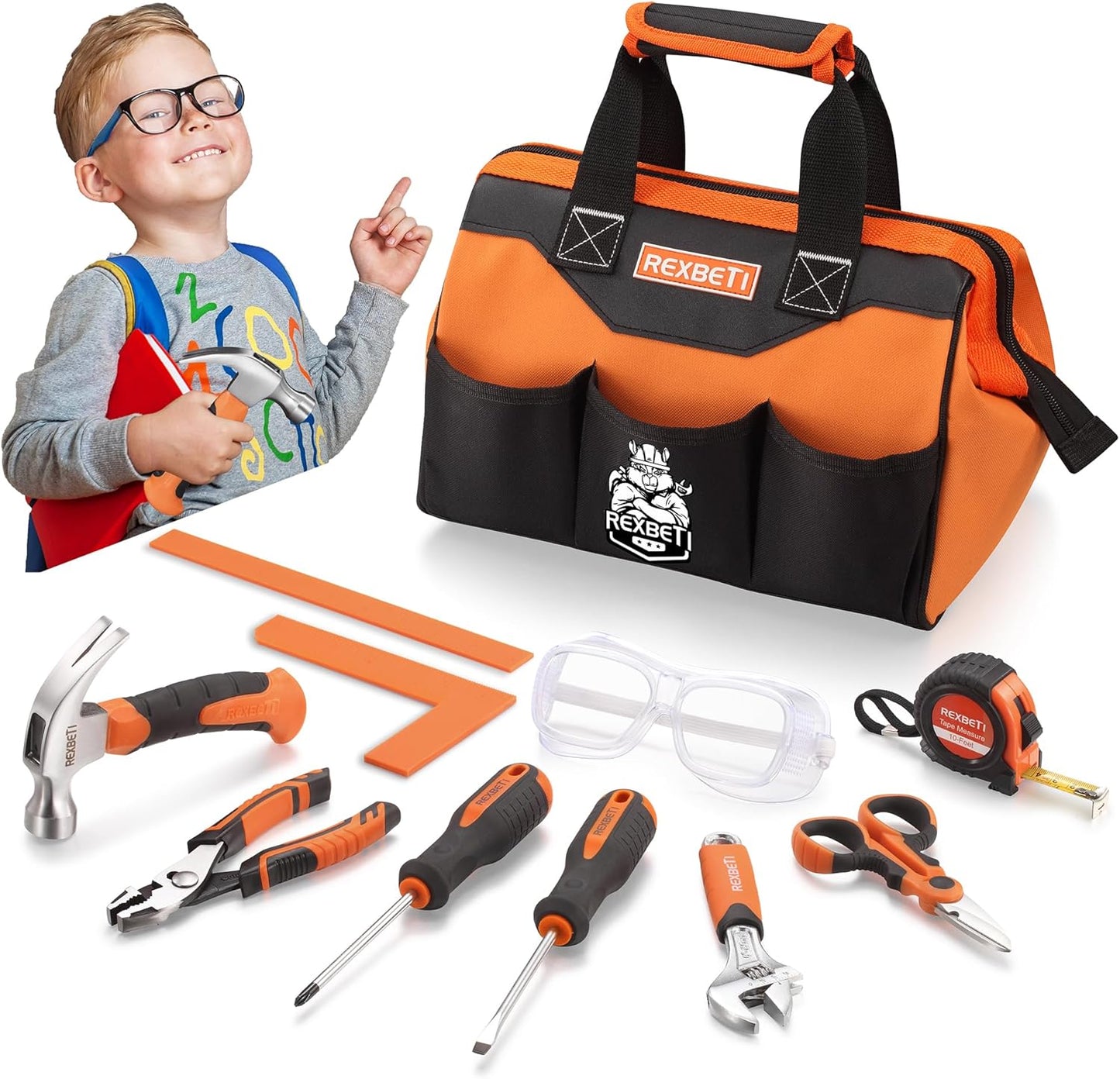REXBETI 10-Piece Kids Tool Set for Real Home DIY Projects