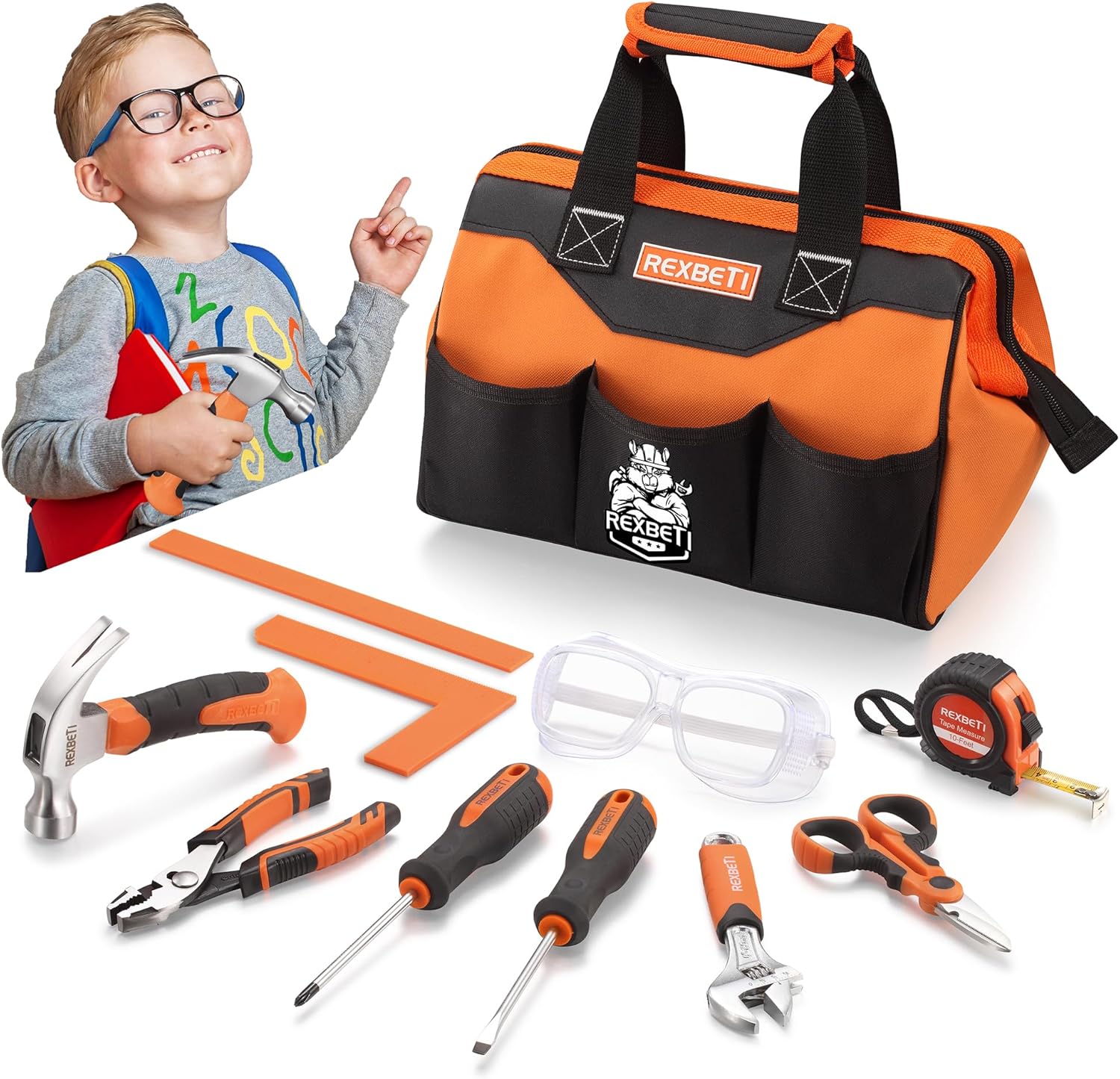 REXBETI 10-Piece Kids Tool Set for Real Home DIY Projects