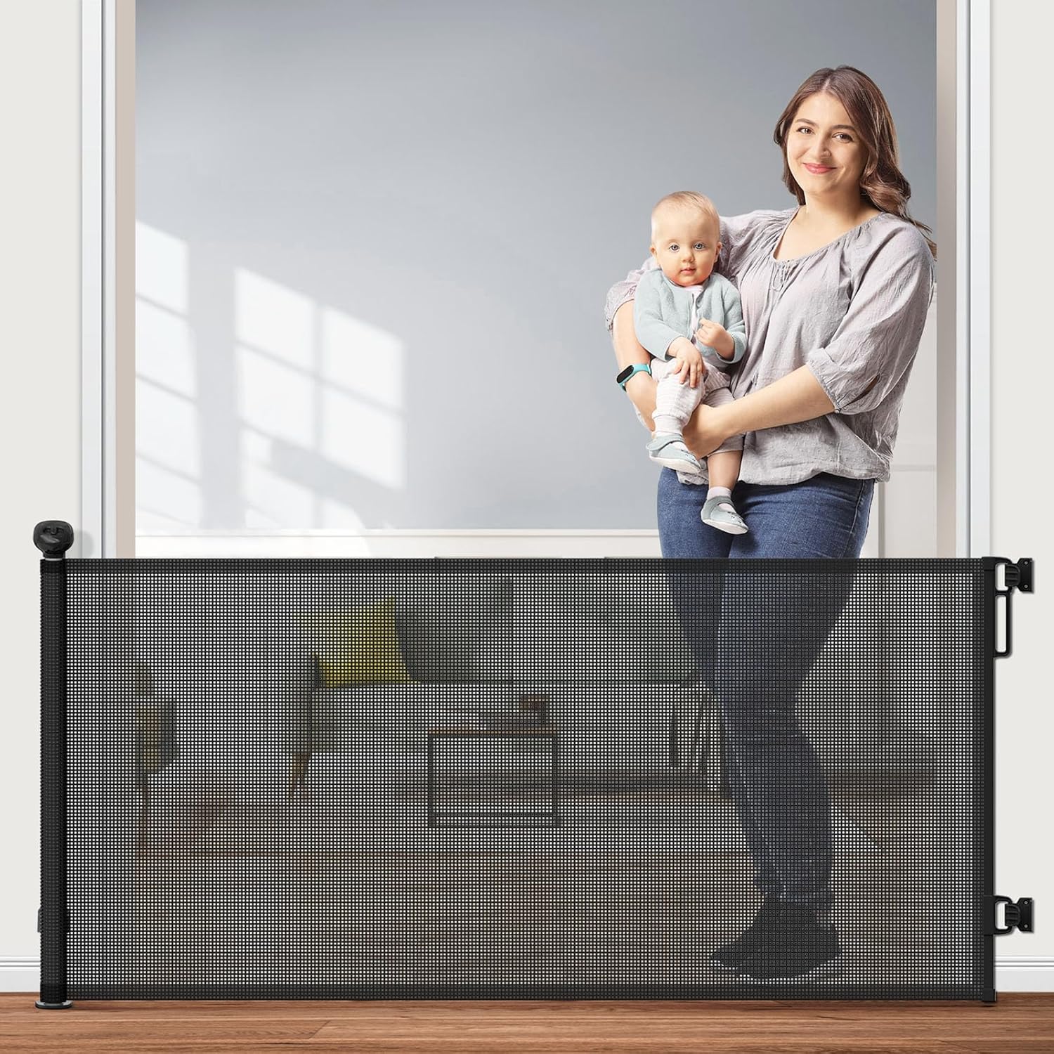 Retractable Baby Gate for Indoor and Outdoor Safety 55in Wide