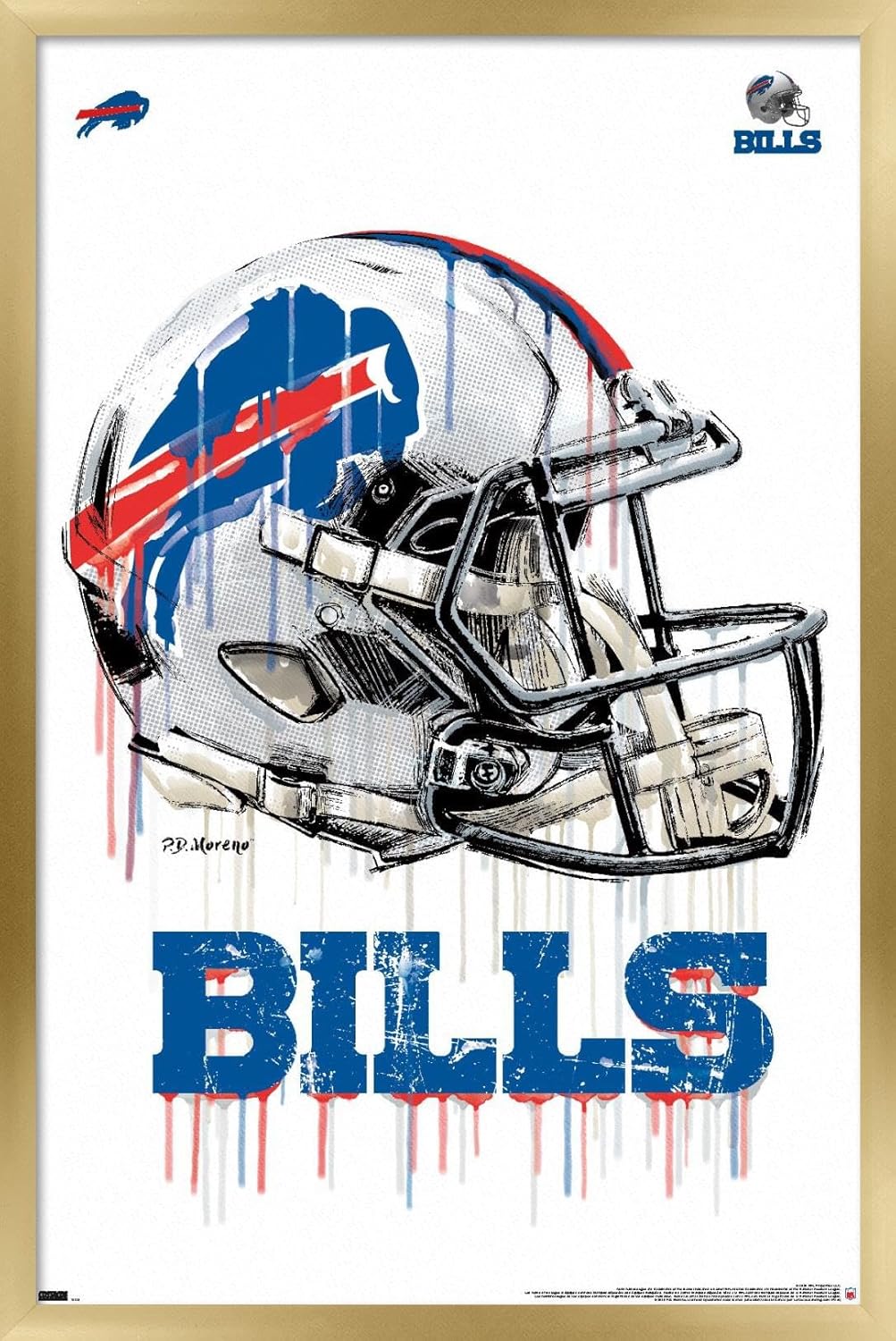 NFL Buffalo Bills Drip Helmet Wall Poster with Gold Frame