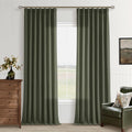 Rifle Green Linen Curtains 102 in Long Pinch Pleat Drapes - Soft Light