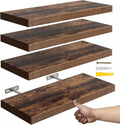 Rustic Brown Floating Shelves Set of 4 - Versatile Wall Storage
